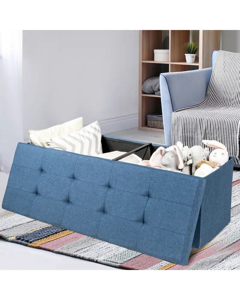 Fabric Folding Storage with Divider Bed End Bench-Navy - Navy - Shoe Racks & Storage Benches