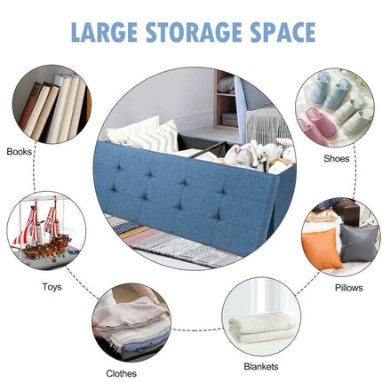 Fabric Folding Storage with Divider Bed End Bench-Navy - Navy - Shoe Racks & Storage Benches