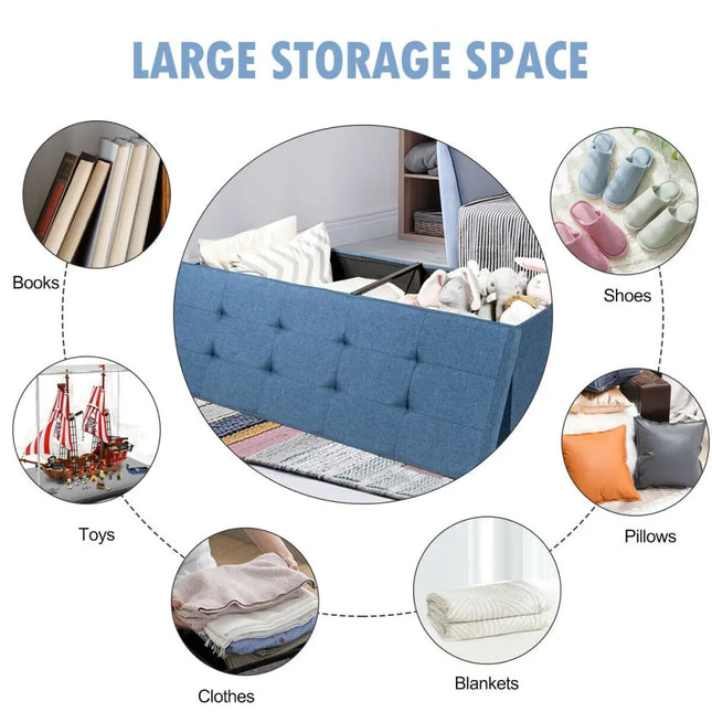 Fabric Folding Storage with Divider Bed End Bench-Navy - Navy - Shoe Racks & Storage Benches