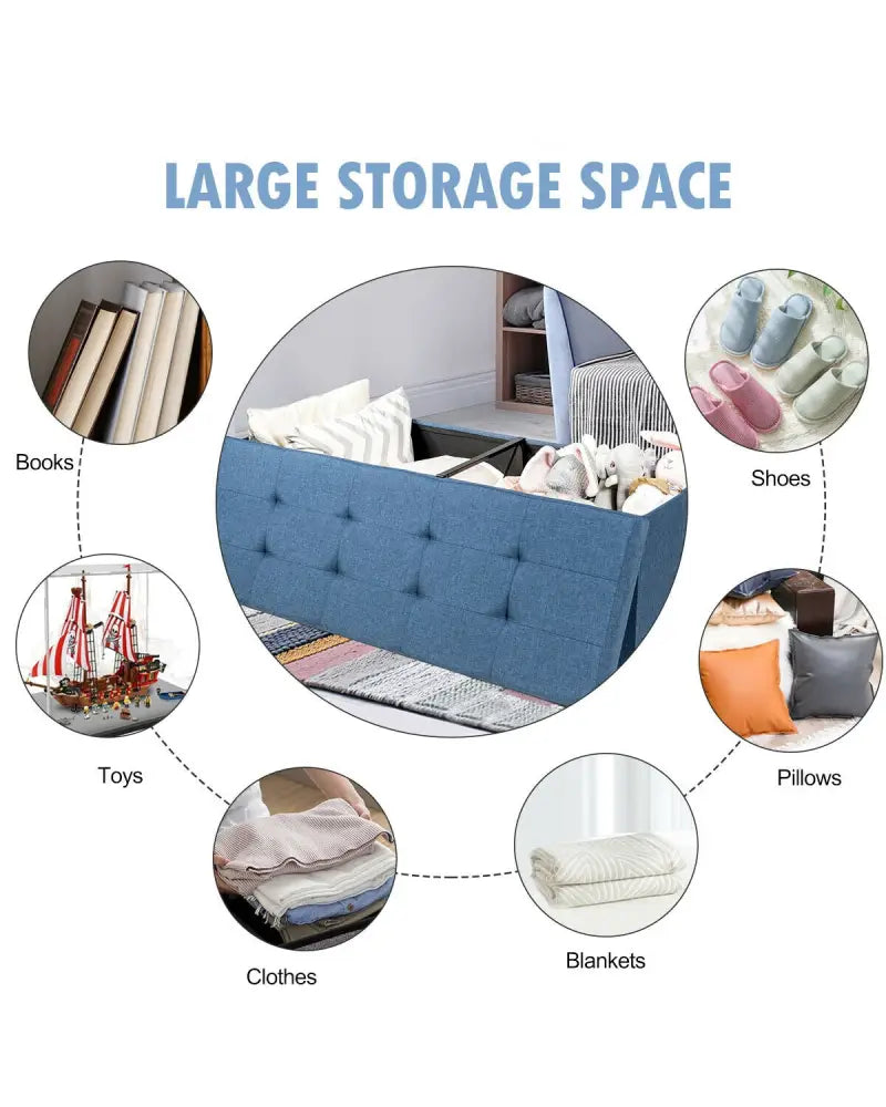 Fabric Folding Storage with Divider Bed End Bench-Navy - Navy - Shoe Racks & Storage Benches
