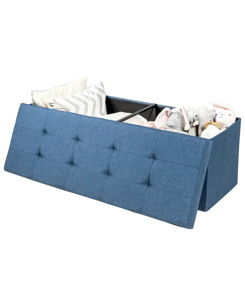 Fabric Folding Storage with Divider Bed End Bench-Navy - Navy - Shoe Racks & Storage Benches
