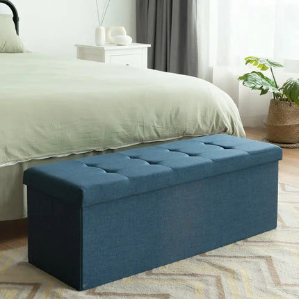 Fabric Folding Storage with Divider Bed End Bench-Navy - Navy - Shoe Racks & Storage Benches