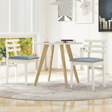 Fabric Kitchen Side Chairs with Rubber Wood Frame and Padded Seat-White - White - Dining Chairs