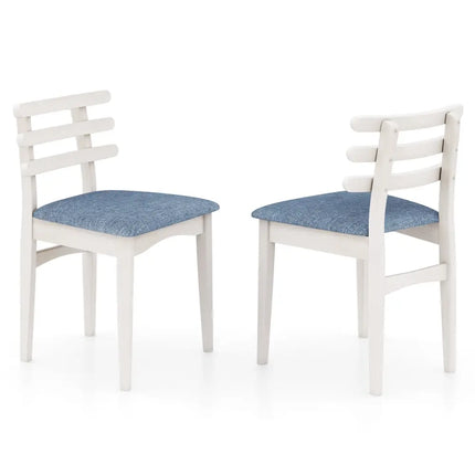 Fabric Kitchen Side Chairs with Rubber Wood Frame and Padded Seat-White - White - Dining Chairs