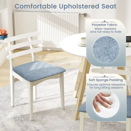 Fabric Kitchen Side Chairs with Rubber Wood Frame and Padded Seat-White - White - Dining Chairs