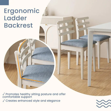 Fabric Kitchen Side Chairs with Rubber Wood Frame and Padded Seat-White - White - Dining Chairs