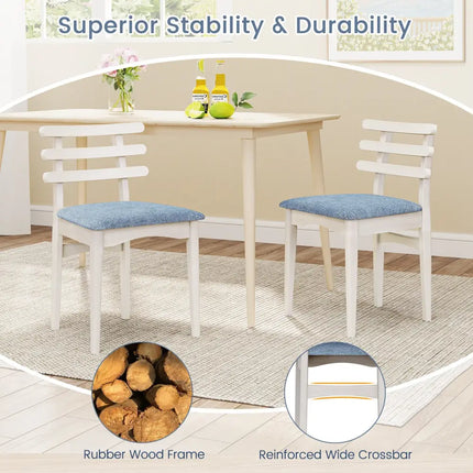 Fabric Kitchen Side Chairs with Rubber Wood Frame and Padded Seat-White - White - Dining Chairs