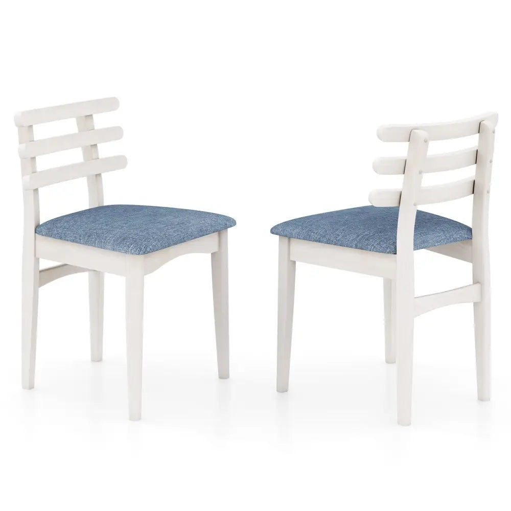 Fabric Kitchen Side Chairs with Rubber Wood Frame and Padded Seat-White - White - Dining Chairs