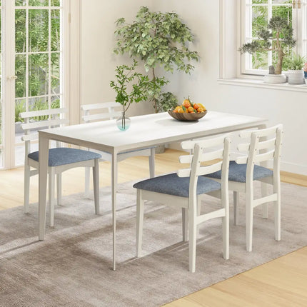 Fabric Kitchen Side Chairs with Rubber Wood Frame and Padded Seat-White - White - Dining Chairs