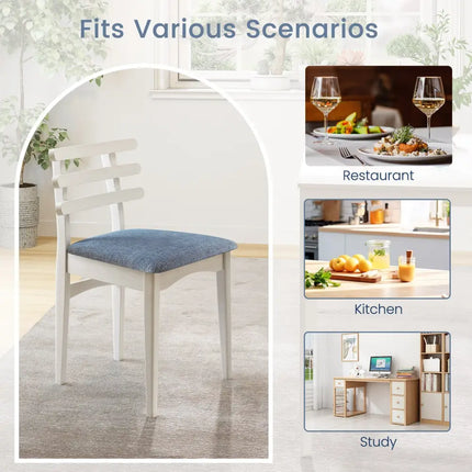 Fabric Kitchen Side Chairs with Rubber Wood Frame and Padded Seat-White - White - Dining Chairs