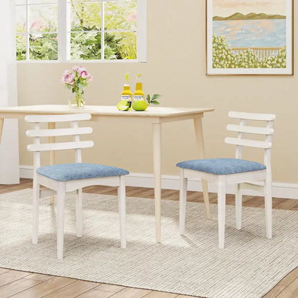 Fabric Kitchen Side Chairs with Rubber Wood Frame and Padded Seat-White - White - Dining Chairs