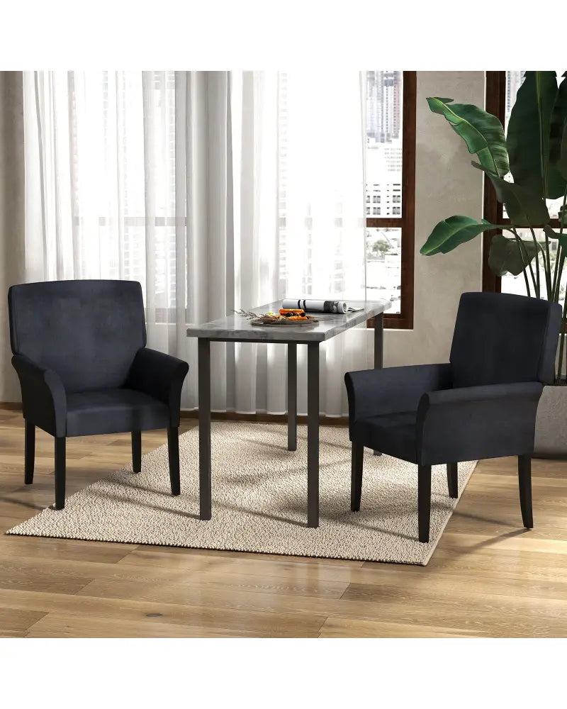 Fabric Upholstered Executive Guest Armchair with Rubber Wood Legs-Black - Black - Accent Chairs