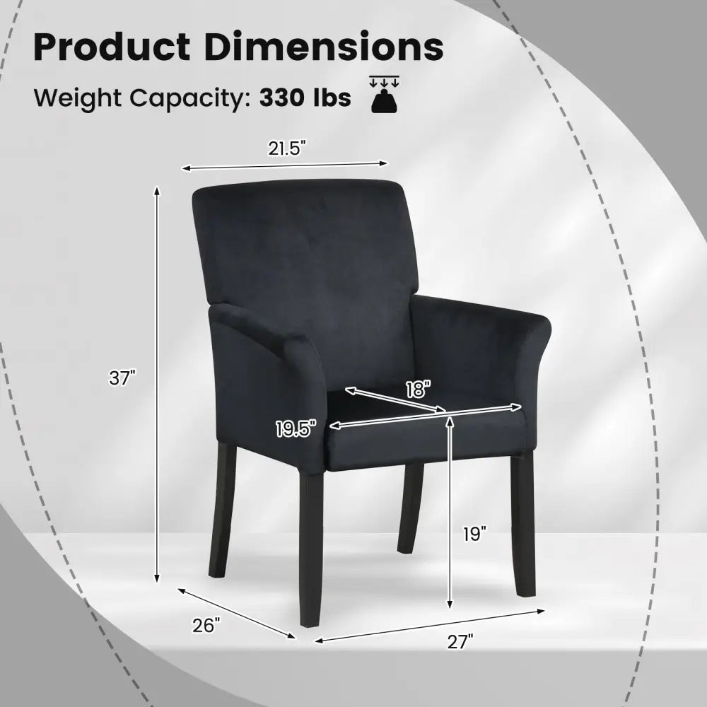 Fabric Upholstered Executive Guest Armchair with Rubber Wood Legs-Black - Black - Accent Chairs