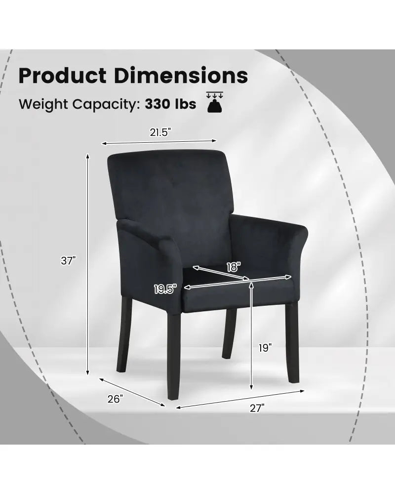 Fabric Upholstered Executive Guest Armchair with Rubber Wood Legs-Black - Black - Accent Chairs