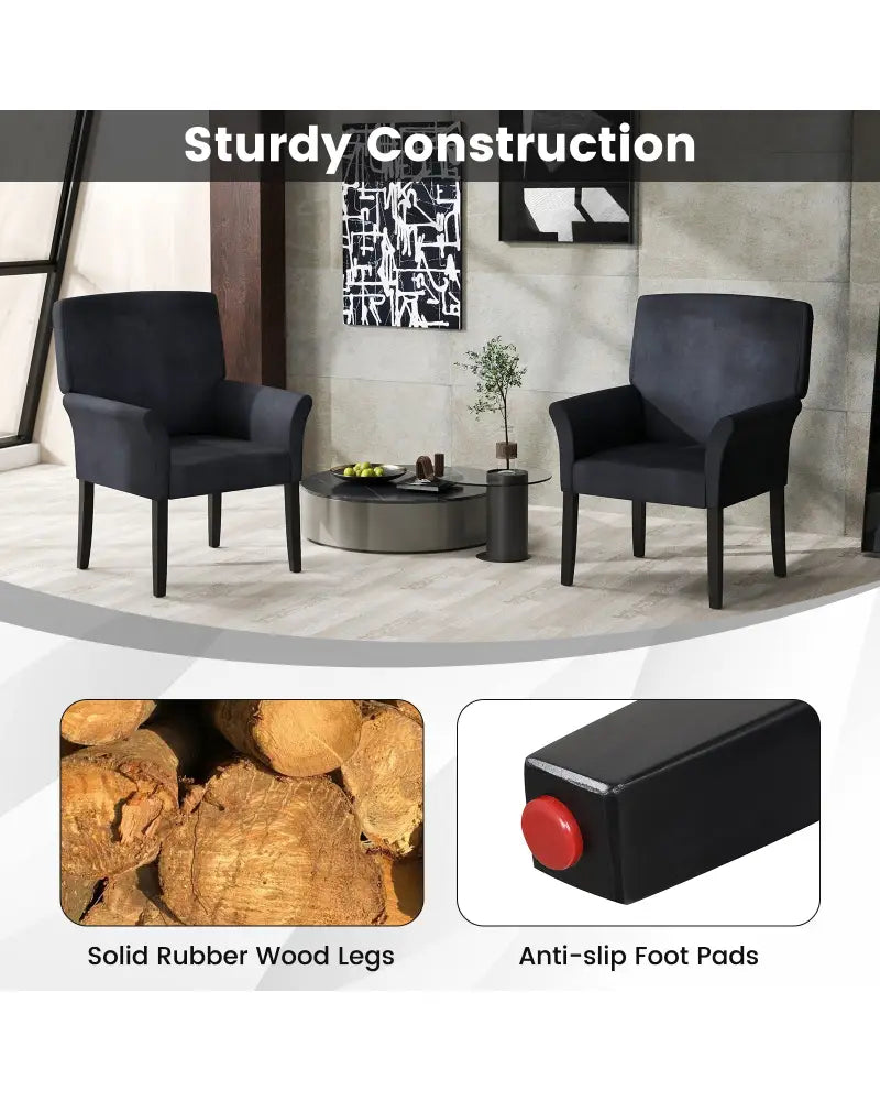 Fabric Upholstered Executive Guest Armchair with Rubber Wood Legs-Black - Black - Accent Chairs