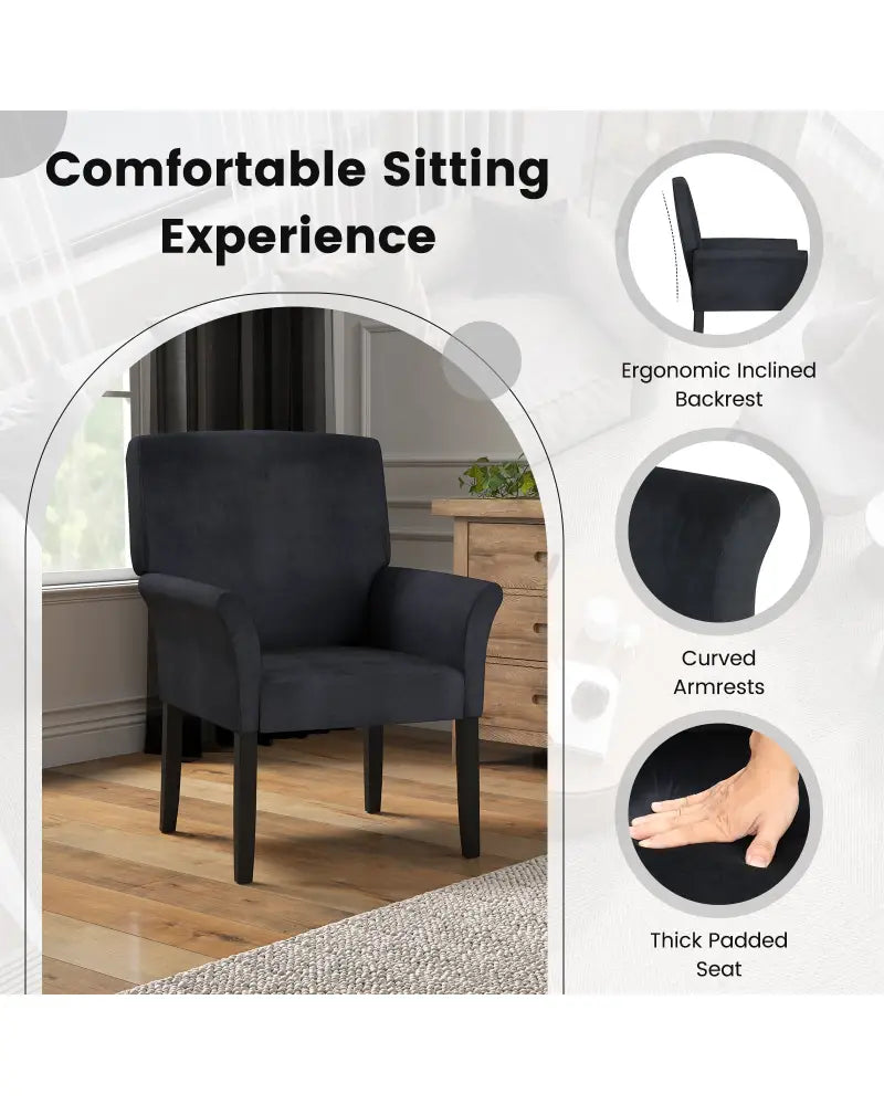 Fabric Upholstered Executive Guest Armchair with Rubber Wood Legs-Black - Black - Accent Chairs