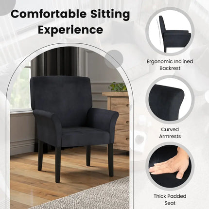 Fabric Upholstered Executive Guest Armchair with Rubber Wood Legs-Black - Black - Accent Chairs