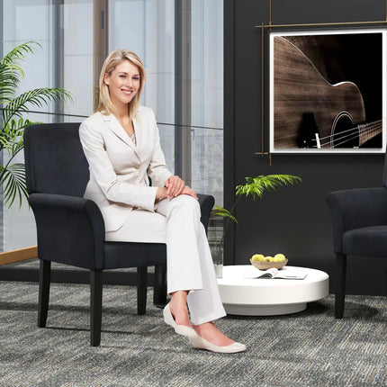 Fabric Upholstered Executive Guest Armchair with Rubber Wood Legs-Black - Black - Accent Chairs