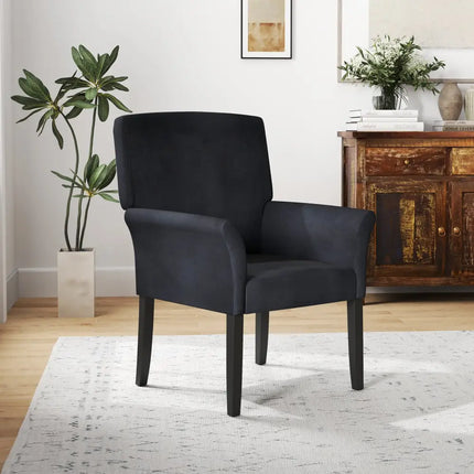 Fabric Upholstered Executive Guest Armchair with Rubber Wood Legs-Black - Black - Accent Chairs