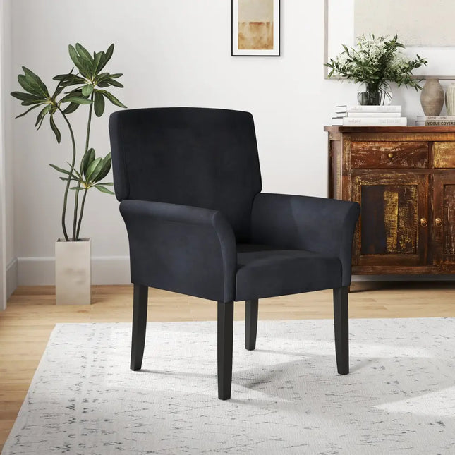 Fabric Upholstered Executive Guest Armchair with Rubber Wood Legs-Black - Black - Accent Chairs