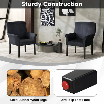 Fabric Upholstered Executive Guest Armchair with Rubber Wood Legs-Black - Black - Accent Chairs