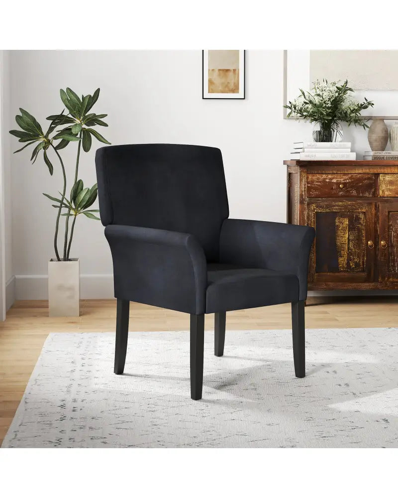 Fabric Upholstered Executive Guest Armchair with Rubber Wood Legs-Black - Black - Accent Chairs