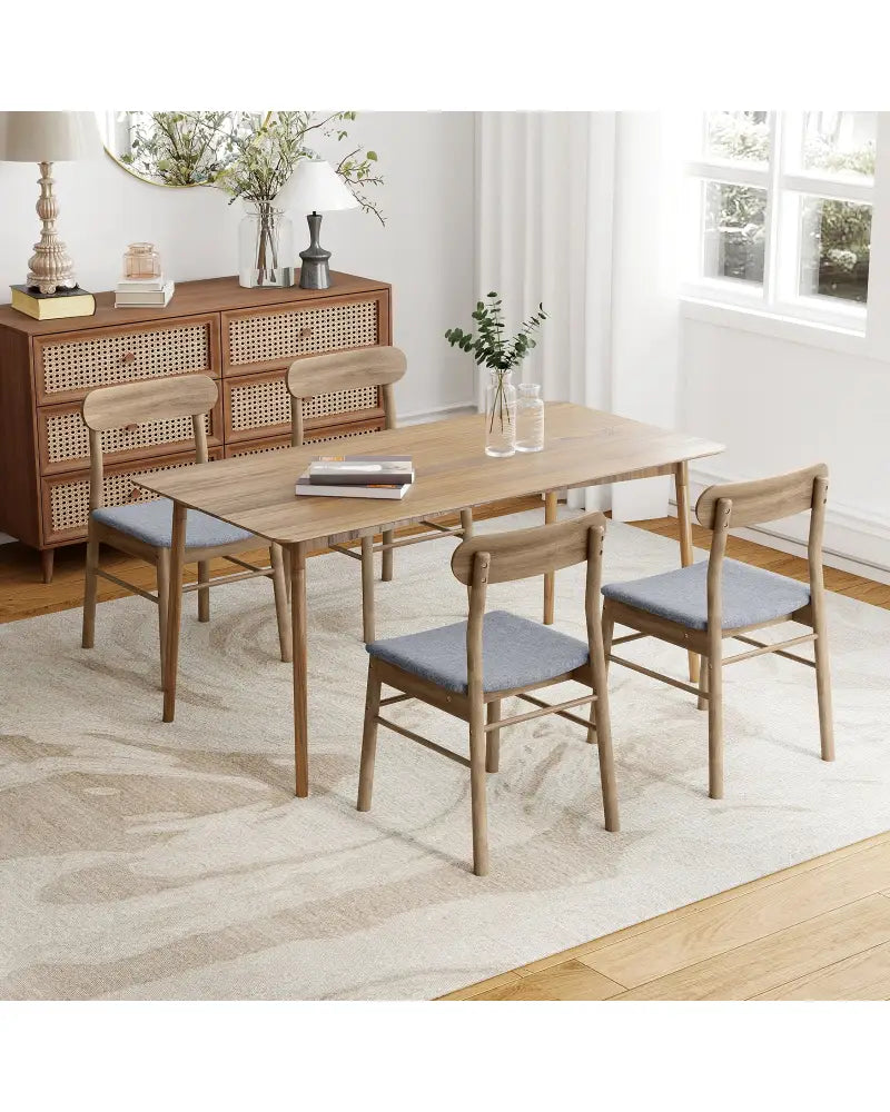 Fabric Upholstered Kitchen Armless Dining Chairs with Rubber Wood Frame Set of 2-Oak - Oak - Dining Chairs