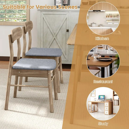 Fabric Upholstered Kitchen Armless Dining Chairs with Rubber Wood Frame Set of 2-Oak - Oak - Dining Chairs