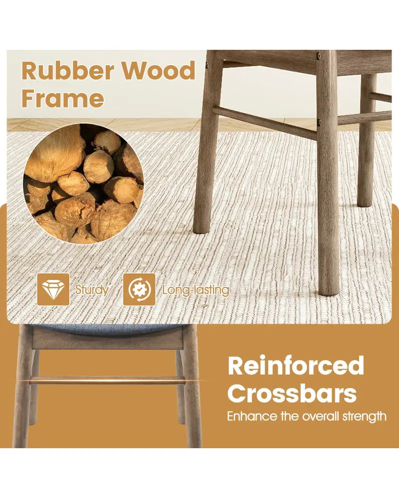 Fabric Upholstered Kitchen Armless Dining Chairs with Rubber Wood Frame Set of 2-Oak - Oak - Dining Chairs