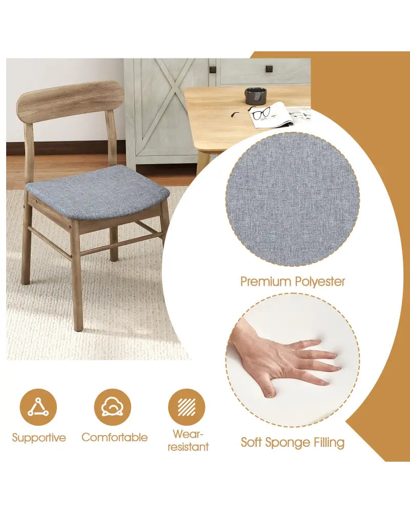 Fabric Upholstered Kitchen Armless Dining Chairs with Rubber Wood Frame Set of 2-Oak - Oak - Dining Chairs