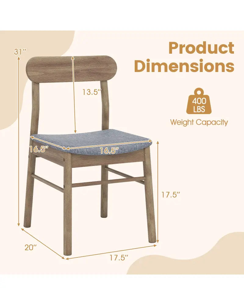 Fabric Upholstered Kitchen Armless Dining Chairs with Rubber Wood Frame Set of 2-Oak - Oak - Dining Chairs