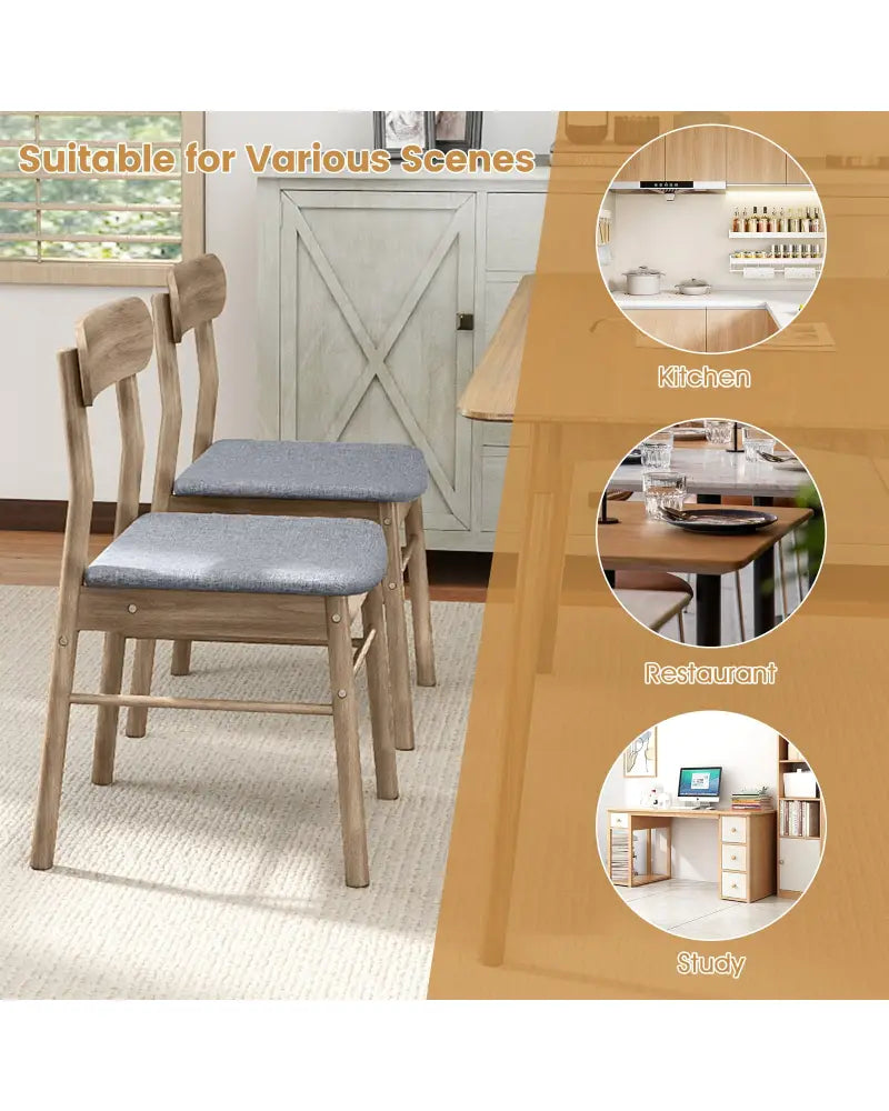 Fabric Upholstered Kitchen Armless Dining Chairs with Rubber Wood Frame Set of 2-Oak - Oak - Dining Chairs