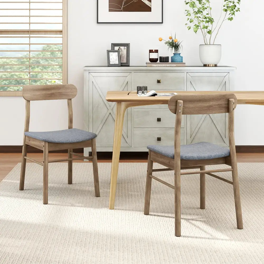 Fabric Upholstered Kitchen Armless Dining Chairs with Rubber Wood Frame Set of 2-Oak - Oak - Dining Chairs