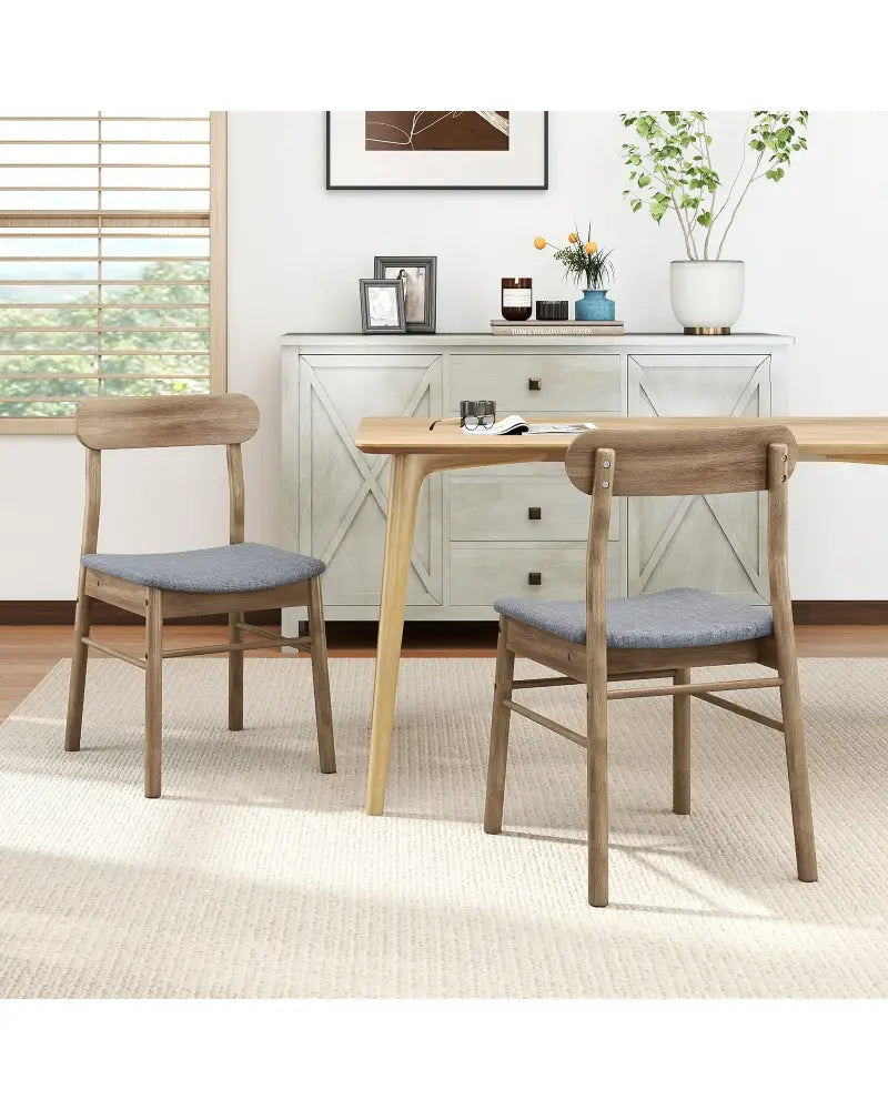 Fabric Upholstered Kitchen Armless Dining Chairs with Rubber Wood Frame Set of 2-Oak - Oak - Dining Chairs
