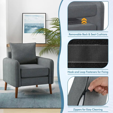 Fabric Upholstered Sofa Chair with Removable Back and Seat Cushions-Gray - Gray - Accent Chairs