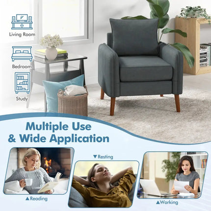 Fabric Upholstered Sofa Chair with Removable Back and Seat Cushions-Gray - Gray - Accent Chairs