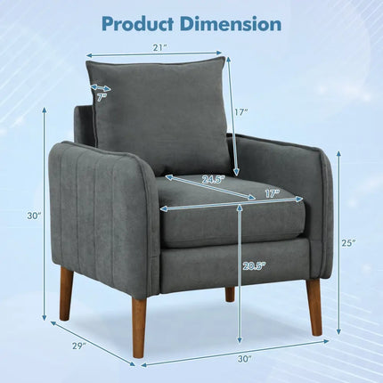 Fabric Upholstered Sofa Chair with Removable Back and Seat Cushions-Gray - Gray - Accent Chairs