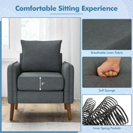 Fabric Upholstered Sofa Chair with Removable Back and Seat Cushions-Gray - Gray - Accent Chairs