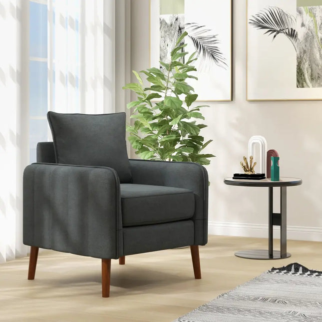 Fabric Upholstered Sofa Chair with Removable Back and Seat Cushions-Gray - Gray - Accent Chairs