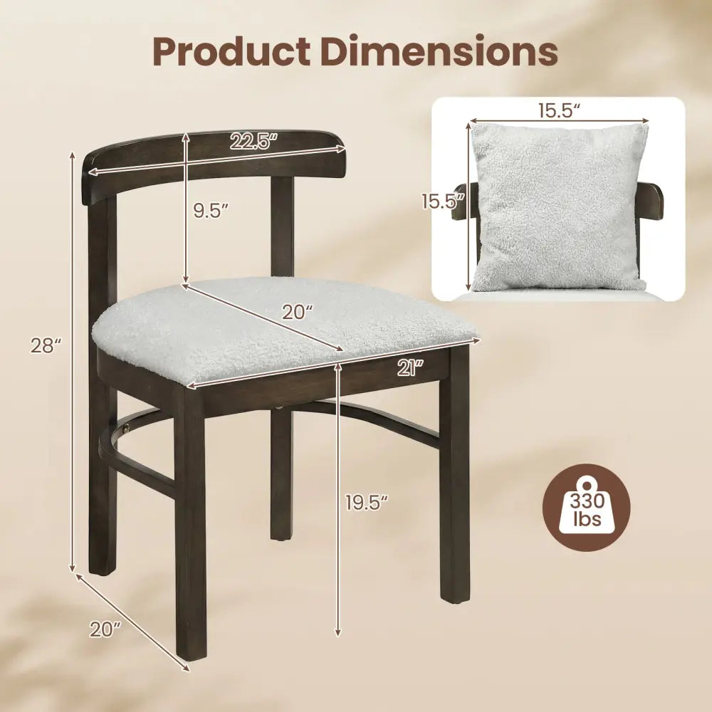 Fabric Upholstered Wood Dining Chairs Set of 2 with Removable Pillow-Gray - Gray - Dining Chairs