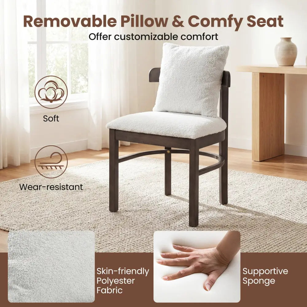 Fabric Upholstered Wood Dining Chairs Set of 2 with Removable Pillow-Gray - Gray - Dining Chairs