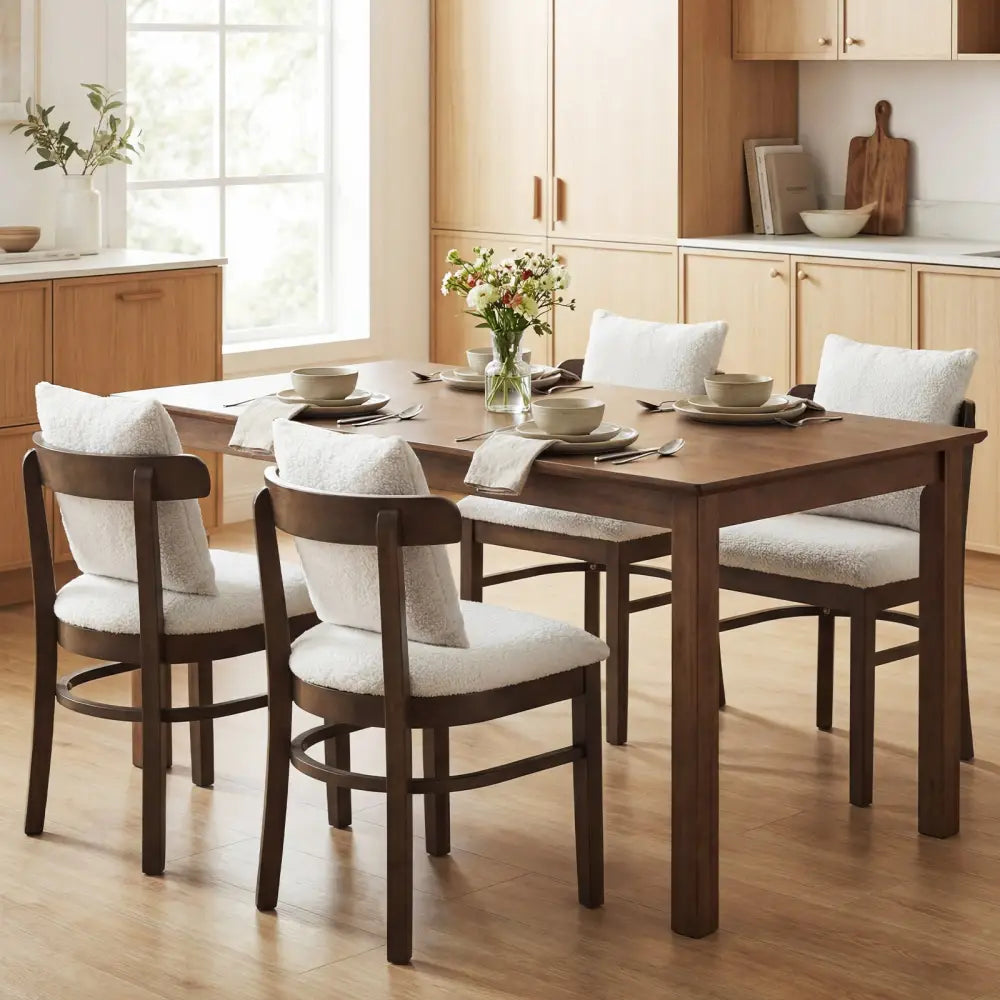 Fabric Upholstered Wood Dining Chairs Set of 4 with Removable Pillow-Gray - Gray - Dining Chairs
