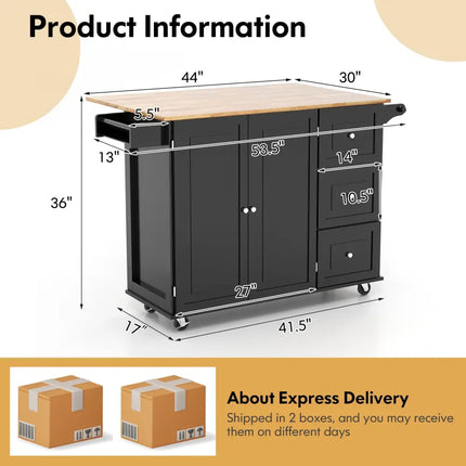 Falling Leaf Kitchen Island Trolley Cart Wood Storage Cabinet - Black - Kitchen Islands & Carts