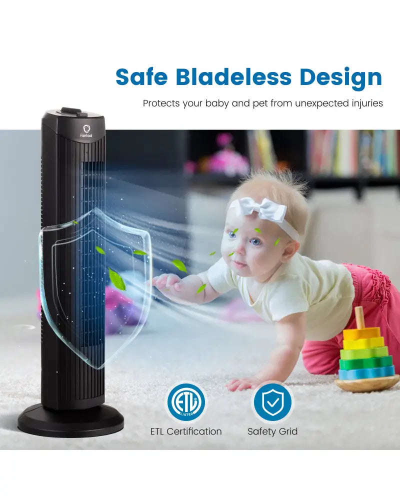Fantask 35W 28 Inch Quiet Bladeless Oscillating Tower Fan-Black - Black - Fans