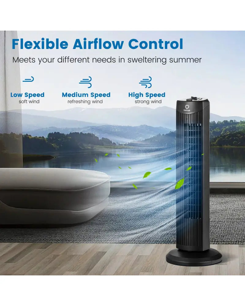 Fantask 35W 28 Inch Quiet Bladeless Oscillating Tower Fan-Black - Black - Fans