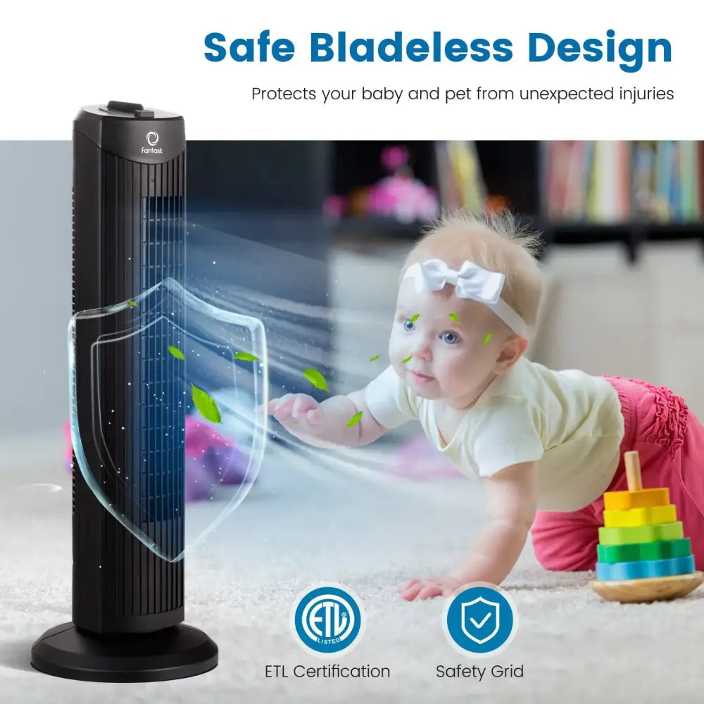 Fantask 35W 28 Inch Quiet Bladeless Oscillating Tower Fan-Black Costway