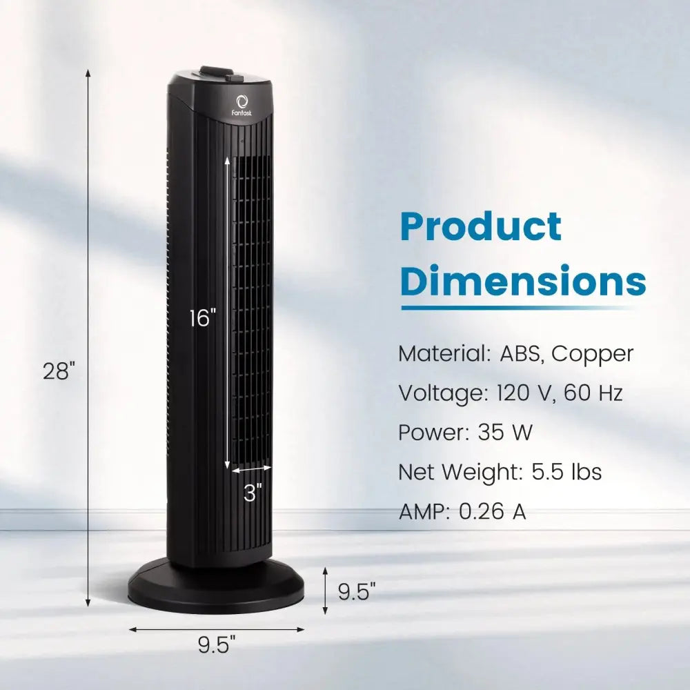 Fantask 35W 28 Inch Quiet Bladeless Oscillating Tower Fan-Black Costway