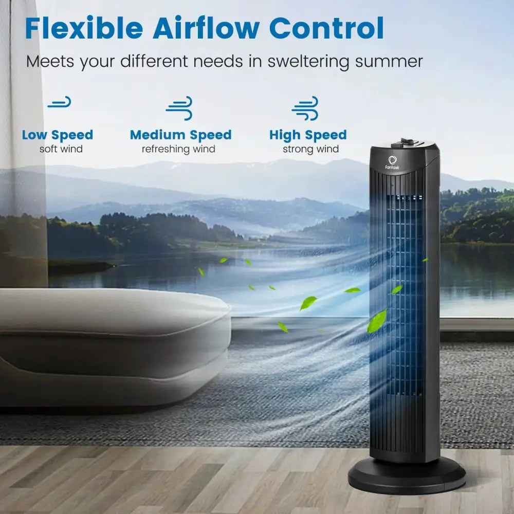 Fantask 35W 28 Inch Quiet Bladeless Oscillating Tower Fan-Black Costway
