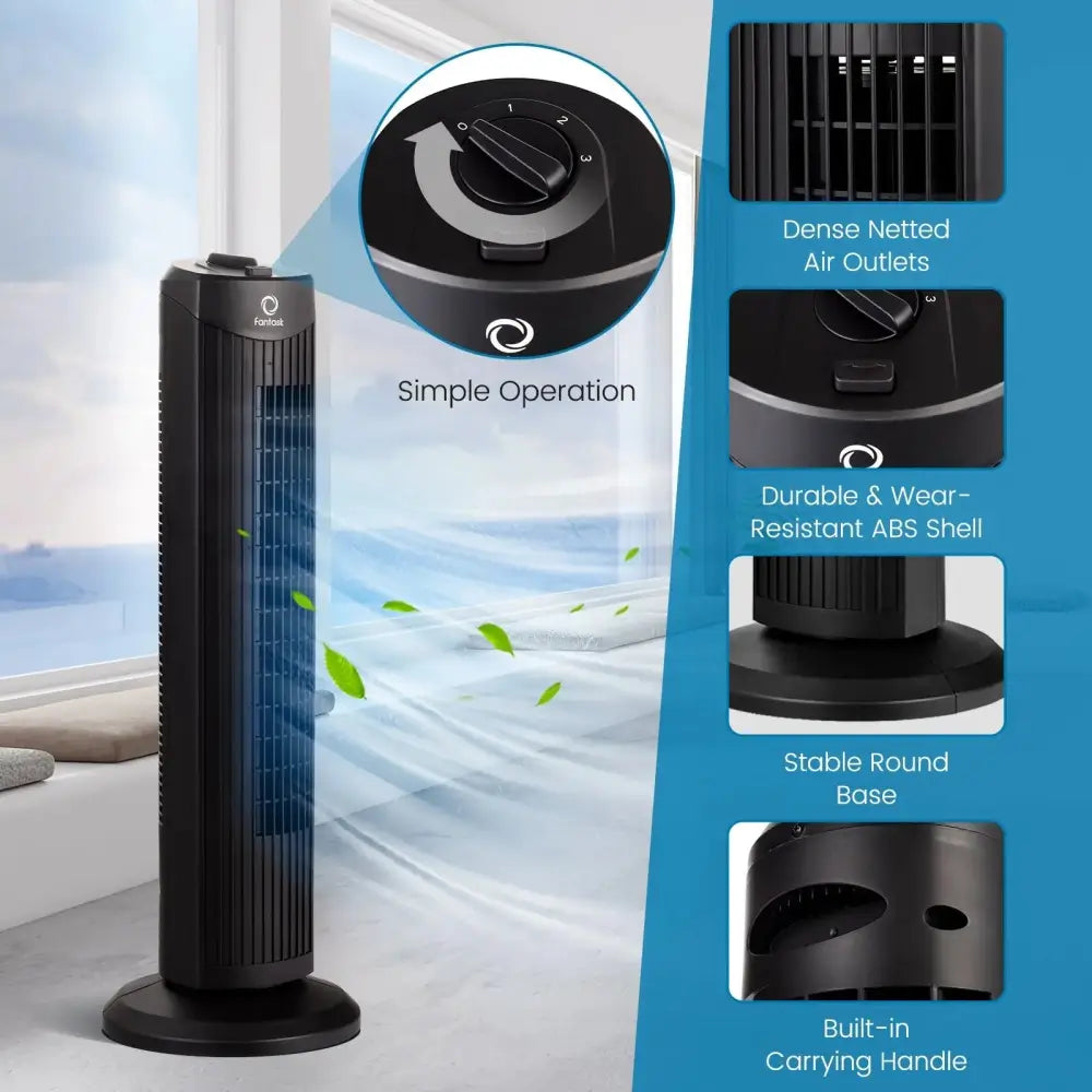 Fantask 35W 28 Inch Quiet Bladeless Oscillating Tower Fan-Black Costway