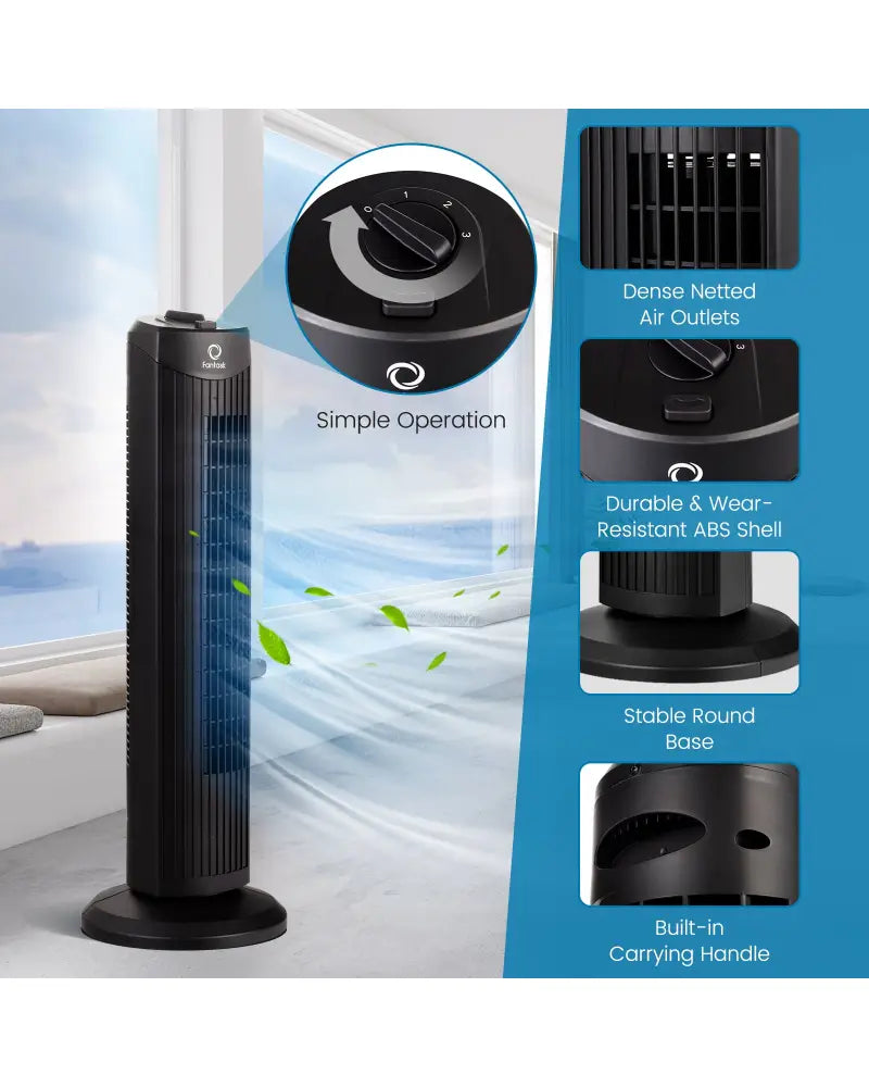 Fantask 35W 28 Inch Quiet Bladeless Oscillating Tower Fan-Black - Black - Fans